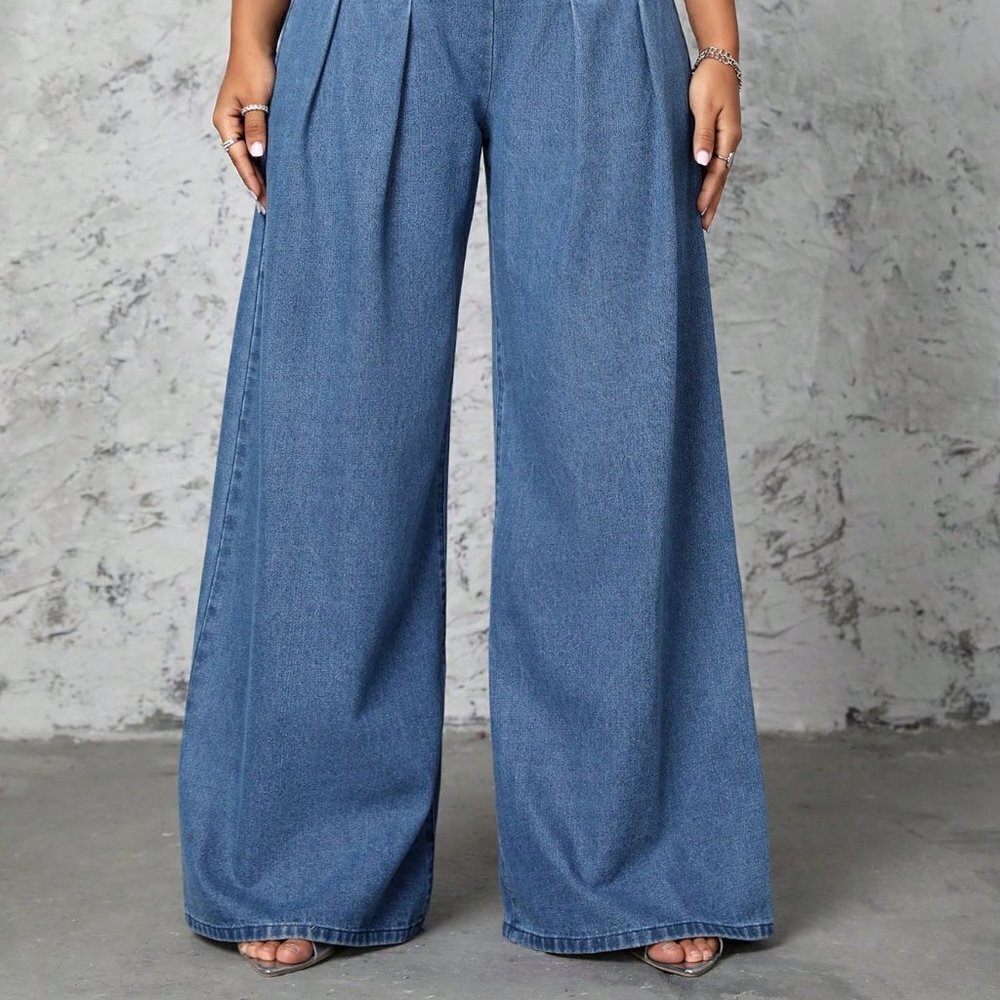Blue Casual Womens Women's Wide Leg Jeans - Picture 3 of 5